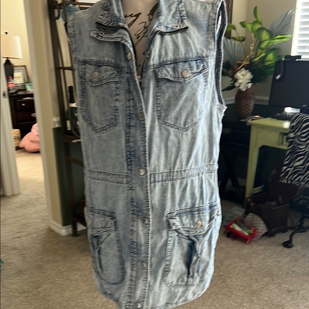 Sleeveless Denim drawstring at legs mini skirt or vest